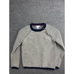 Tabitha Webb Sweater Womens Medium Blue Stripe Lambswool Button Shoulder Knit